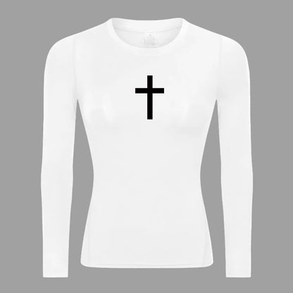 Long Sleeve Woman's Revena™ "Simple Cross" Pattern Elastic Compression Shirt