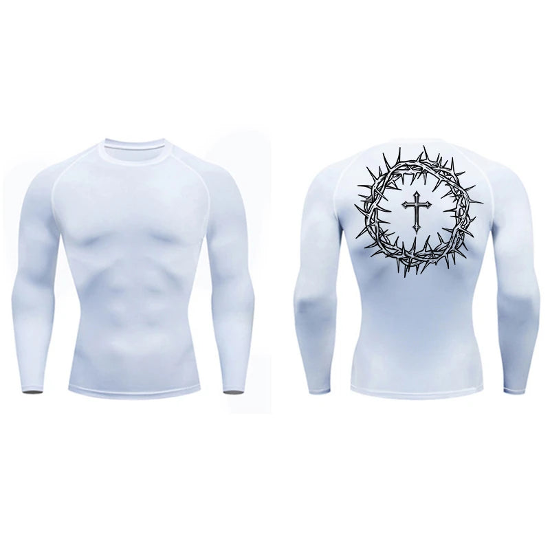 Long Sleeve Revena™ "Crown Of Thorns" Pattern Elastic Compression Shirt