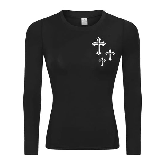 Long Sleeve Woman's Revena™ "Triple Cross" Pattern Elastic Compression Shirt