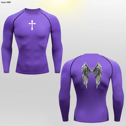 Long Sleeve Revena™ "Angel" Pattern Elastic Compression Shirt