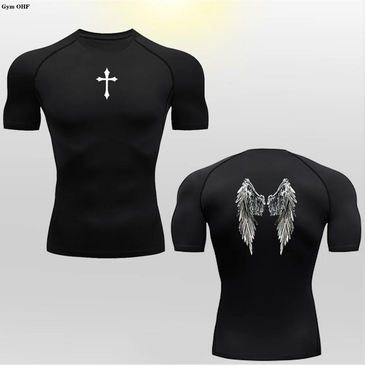 Short Sleeve Revena™ "Angel" Pattern Elastic Compression Shirt