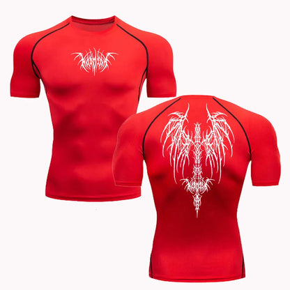 Short Sleeve Revena™ "Fallen Seraphim" Pattern Elastic Compression Shirt