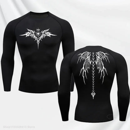 Long Sleeve Revena™ "Seraphim" Pattern Elastic Compression Shirt