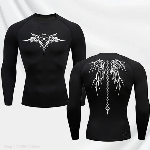 Long Sleeve Revena™ "Seraphim" Pattern Elastic Compression Shirt
