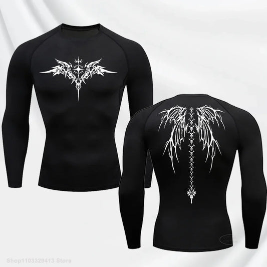Long Sleeve Revena™ "Seraphim" Pattern Elastic Compression Shirt