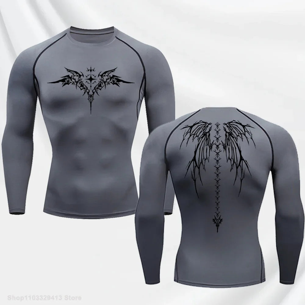 Long Sleeve Revena™ "Seraphim" Pattern Elastic Compression Shirt