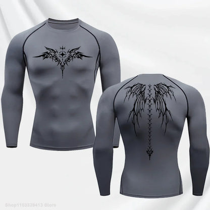Long Sleeve Revena™ "Seraphim" Pattern Elastic Compression Shirt