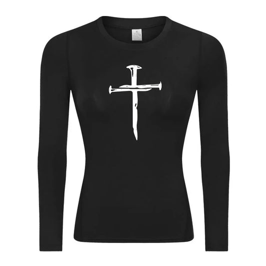 Long Sleeve Woman's Revena™ "Nail Cross" Pattern Elastic Compression Shirt
