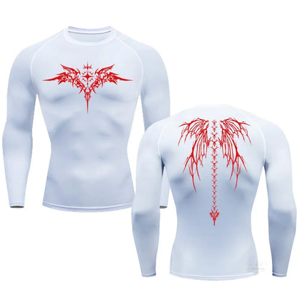 Long Sleeve Revena™ "Seraphim" Pattern Elastic Compression Shirt