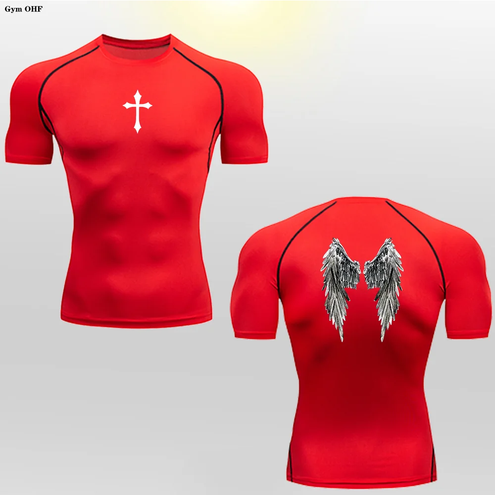 Short Sleeve Revena™ "Angel" Pattern Elastic Compression Shirt