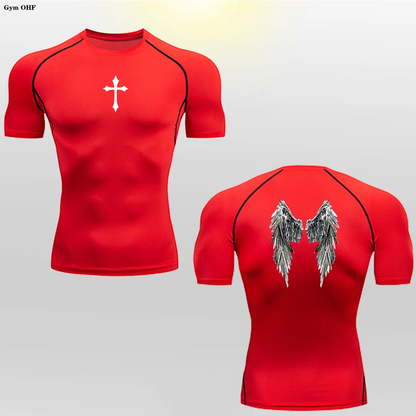 Short Sleeve Revena™ "Angel" Pattern Elastic Compression Shirt
