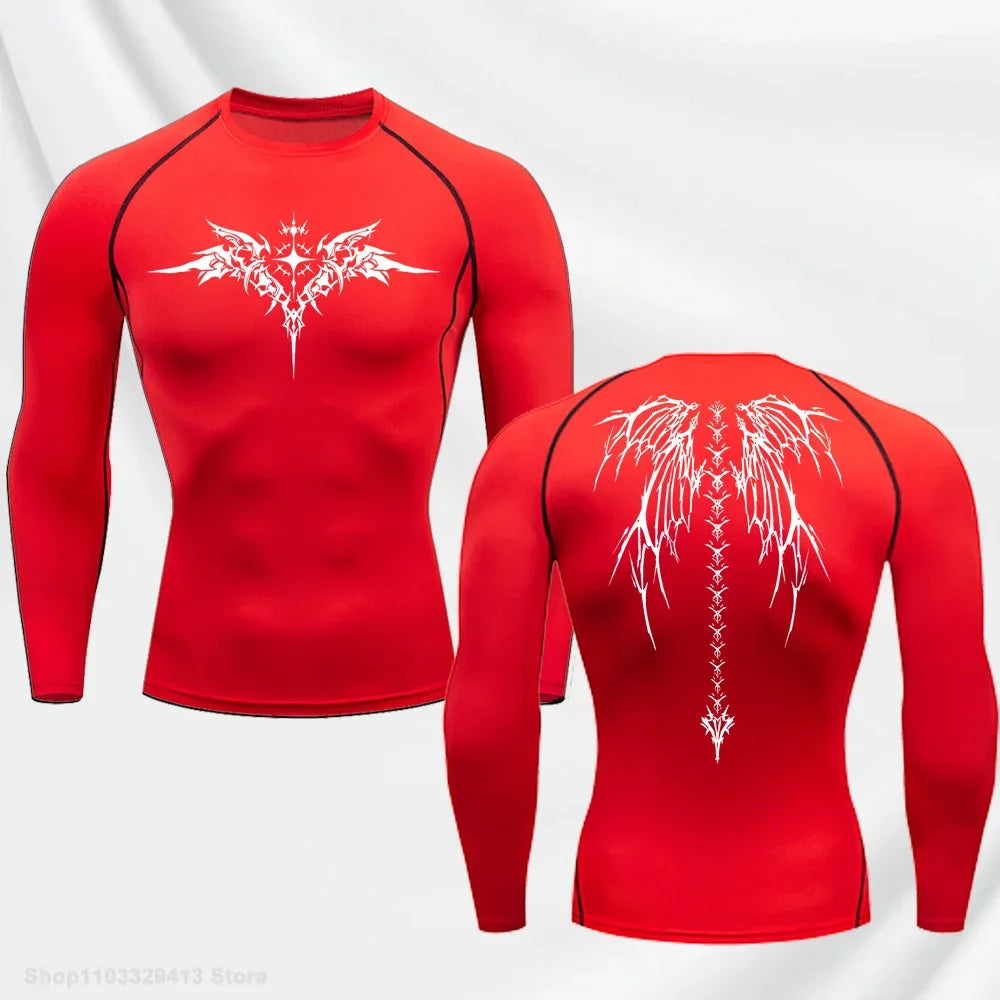 Long Sleeve Revena™ "Seraphim" Pattern Elastic Compression Shirt