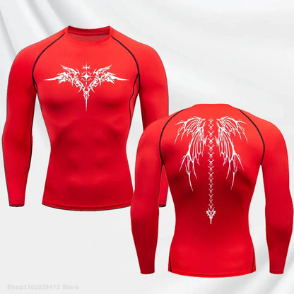 Long Sleeve Revena™ "Seraphim" Pattern Elastic Compression Shirt