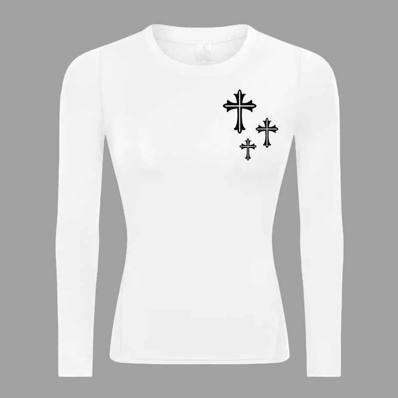 Long Sleeve Woman's Revena™ "Triple Cross" Pattern Elastic Compression Shirt