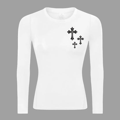 Long Sleeve Woman's Revena™ "Triple Cross" Pattern Elastic Compression Shirt