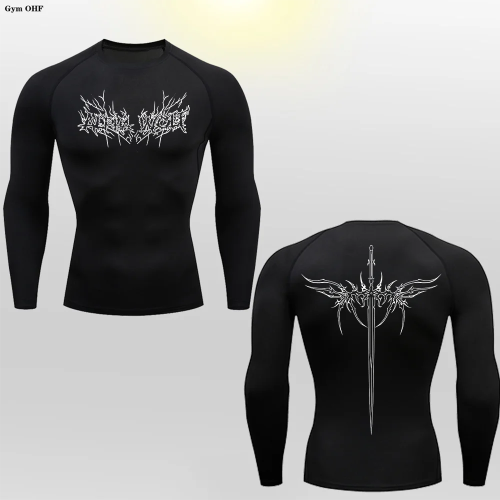 Long Sleeve Revena™ "Alpha Wolf" Pattern Elastic Compression Shirt
