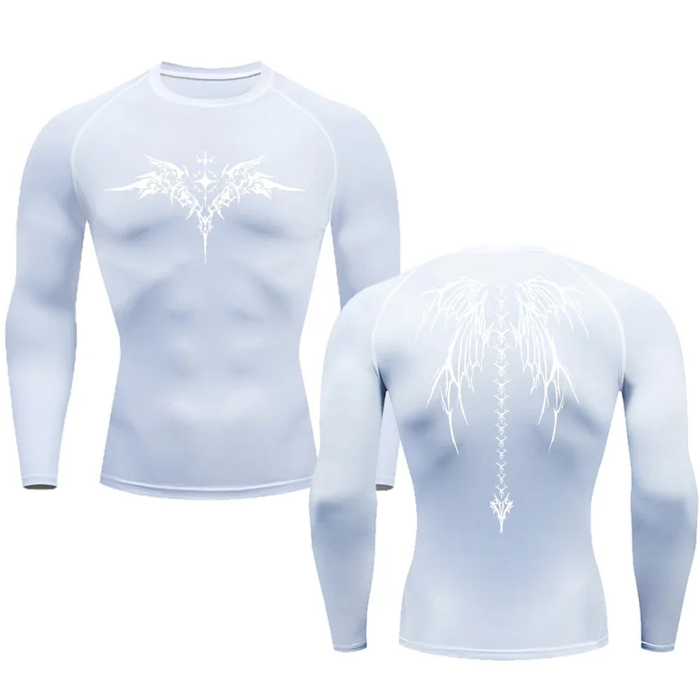 Long Sleeve Revena™ "Seraphim" Pattern Elastic Compression Shirt