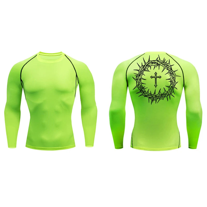 Long Sleeve Revena™ "Crown Of Thorns" Pattern Elastic Compression Shirt