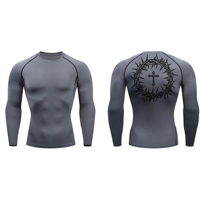 Long Sleeve Revena™ "Crown Of Thorns" Pattern Elastic Compression Shirt