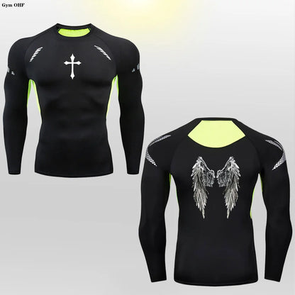 Long Sleeve Revena™ "Angel" Pattern Elastic Compression Shirt