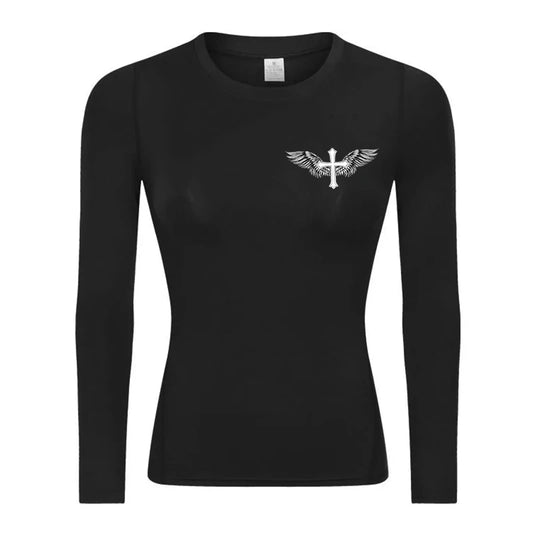 Long Sleeve Woman's Revena™ "Cross Wing" Pattern Elastic Compression Shirt