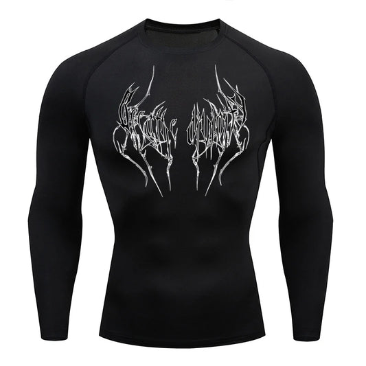 Long Sleeve Revena™ "Breathe Divinity" Pattern Elastic Compression Shirt V2