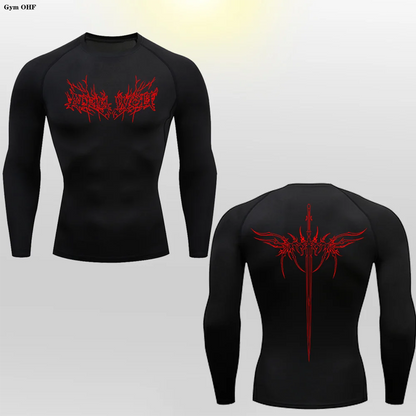 Long Sleeve Revena™ "Alpha Wolf" Pattern Elastic Compression Shirt