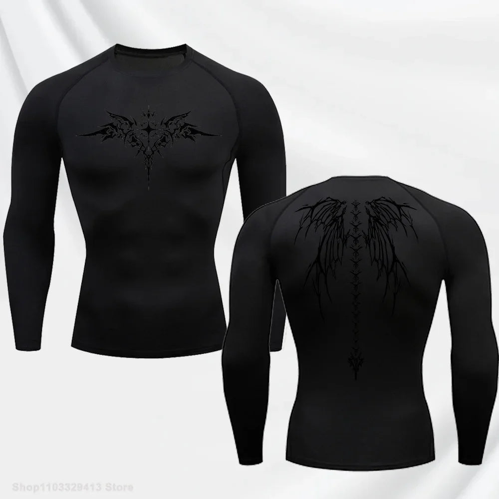 Long Sleeve Revena™ "Seraphim" Pattern Elastic Compression Shirt