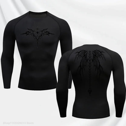 Long Sleeve Revena™ "Seraphim" Pattern Elastic Compression Shirt
