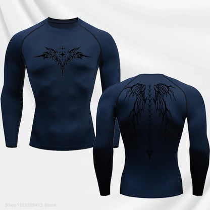 Long Sleeve Revena™ "Seraphim" Pattern Elastic Compression Shirt