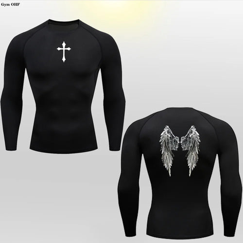 Long Sleeve Revena™ "Angel" Pattern Elastic Compression Shirt