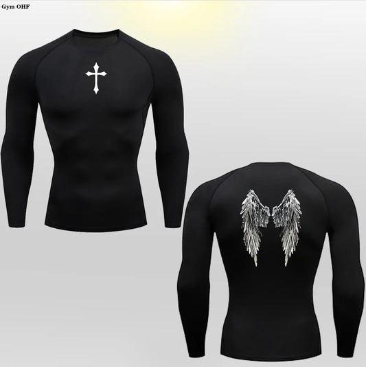 Long Sleeve Revena™ "Angel" Pattern Elastic Compression Shirt