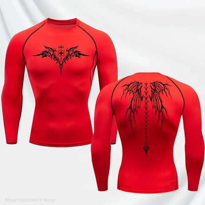 Long Sleeve Revena™ "Seraphim" Pattern Elastic Compression Shirt