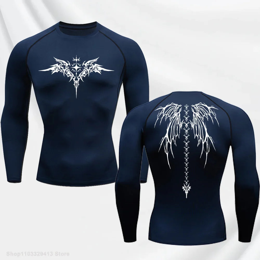 Long Sleeve Revena™ "Seraphim" Pattern Elastic Compression Shirt