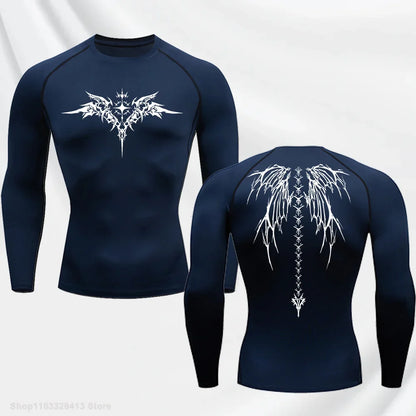 Long Sleeve Revena™ "Seraphim" Pattern Elastic Compression Shirt