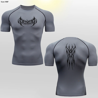 Short Sleeve Revena™ "Gothicah" Pattern Elastic Compression Shirt