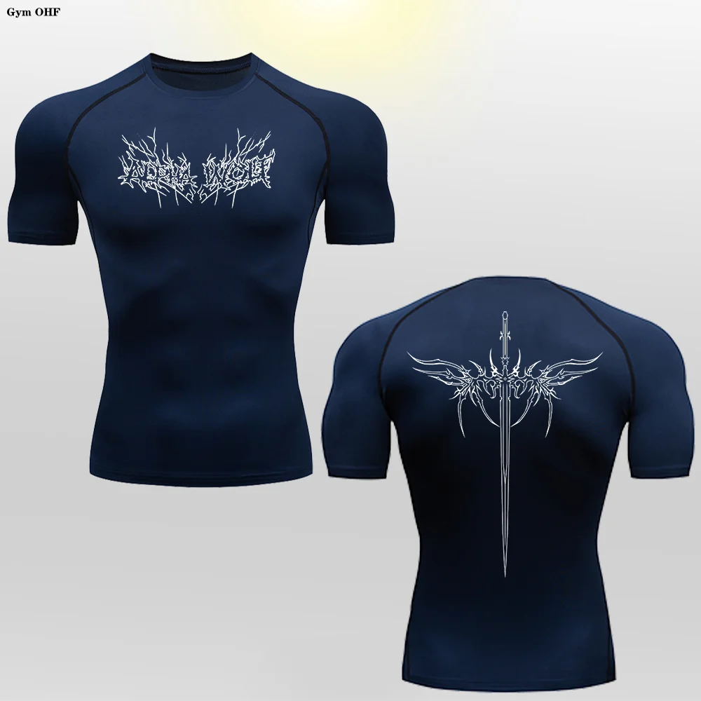 Short Sleeve Revena™ "Alpha Wolf" Pattern Elastic Compression Shirt