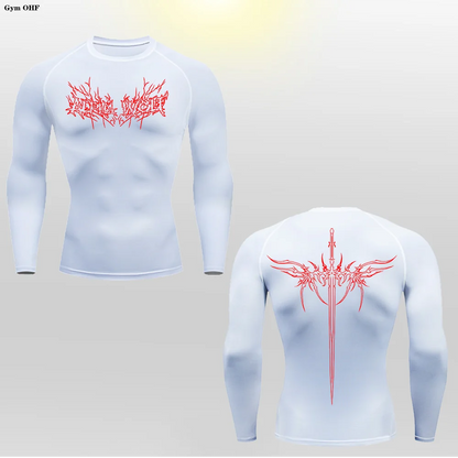 Long Sleeve Revena™ "Alpha Wolf" Pattern Elastic Compression Shirt
