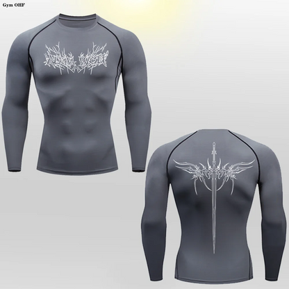 Long Sleeve Revena™ "Alpha Wolf" Pattern Elastic Compression Shirt