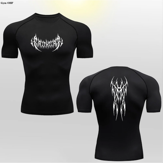 Short Sleeve Revena™ "Gothicah" Pattern Elastic Compression Shirt