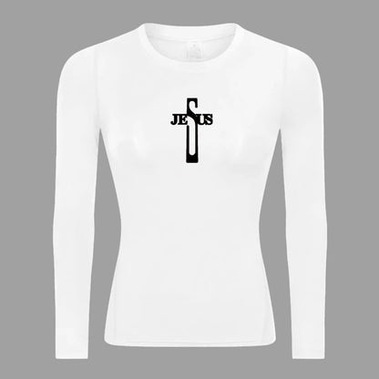 Long Sleeve Woman's Revena™ "Jesus Cross" Pattern Elastic Compression Shirt
