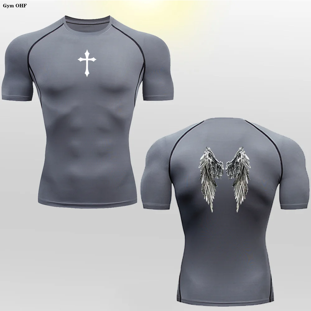 Short Sleeve Revena™ "Angel" Pattern Elastic Compression Shirt
