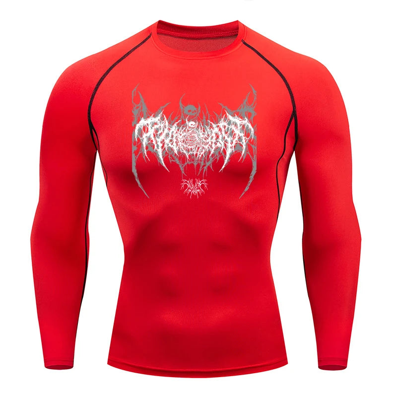 Long Sleeve Revena™ "Fallen Cherub" Pattern Elastic Compression Shirt