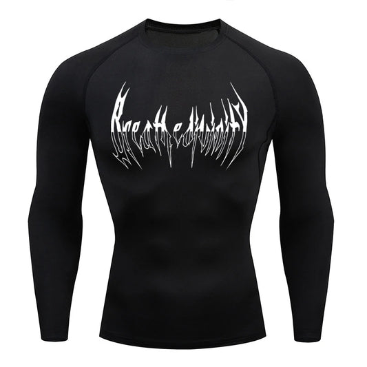Long Sleeve Revena™ "Breathe Divinity" Pattern Elastic Compression Shirt