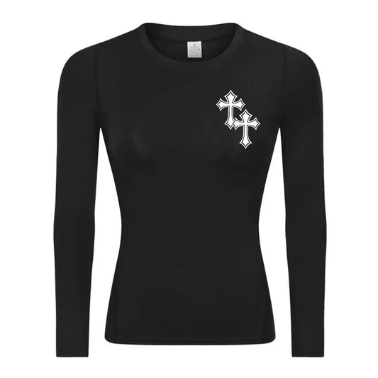Long Sleeve Woman's Revena™ "Double Cross" Pattern Elastic Compression Shirt