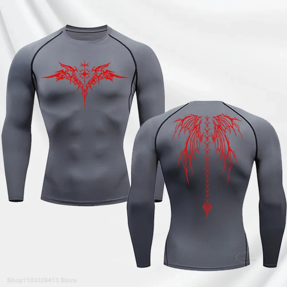 Long Sleeve Revena™ "Seraphim" Pattern Elastic Compression Shirt