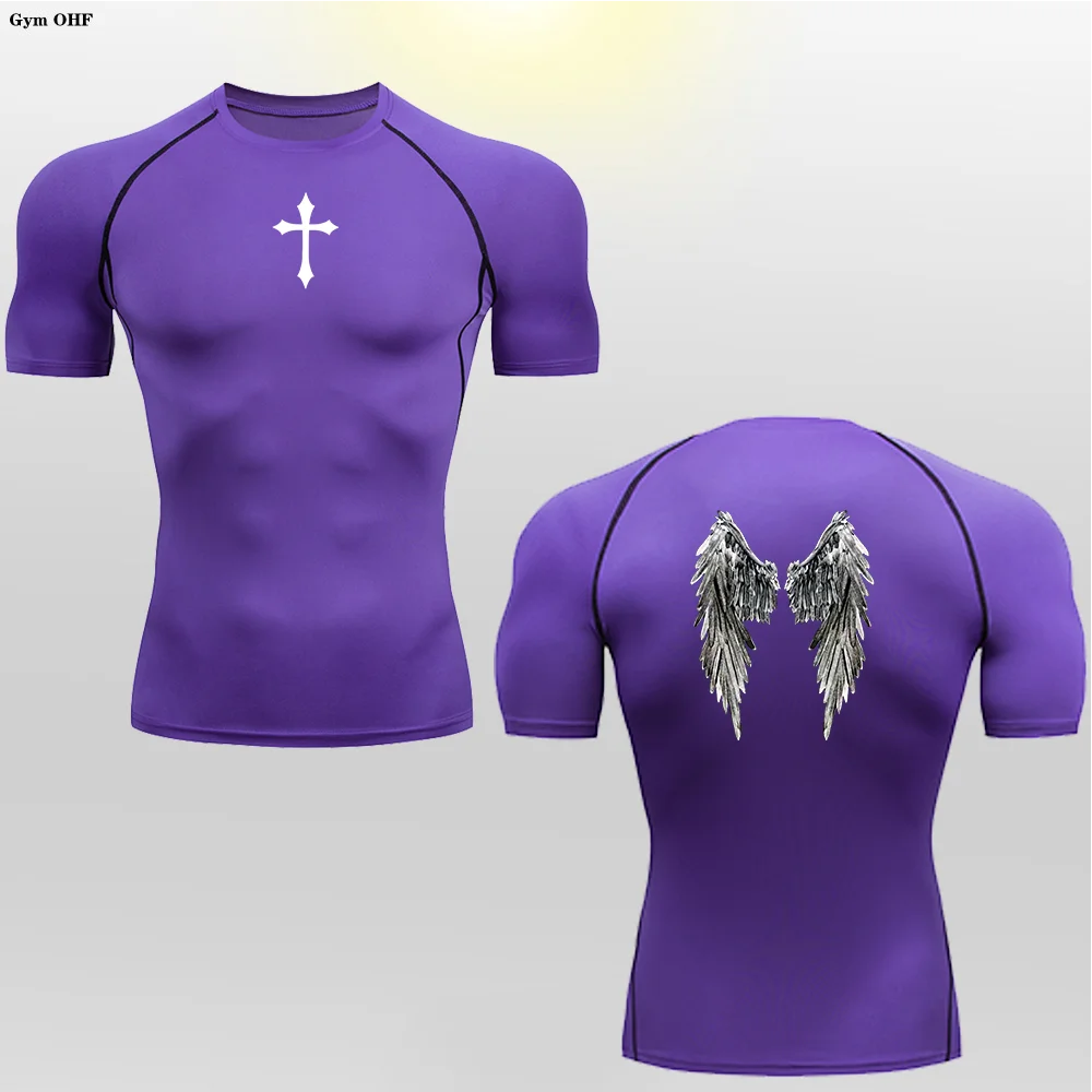 Short Sleeve Revena™ "Angel" Pattern Elastic Compression Shirt