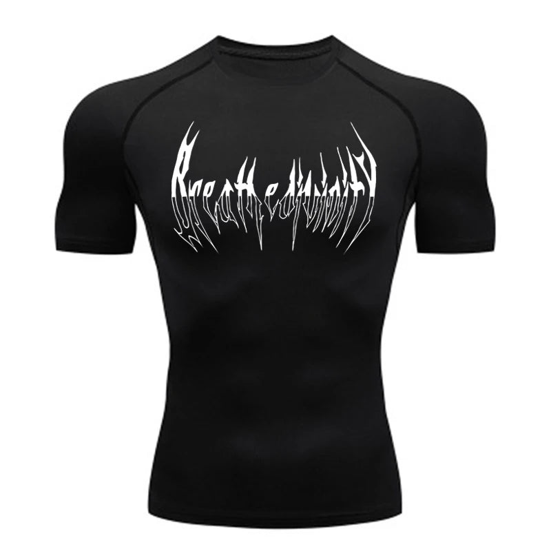 Short Sleeve Revena™ "Breathe Divinity" Pattern Elastic Compression Shirt