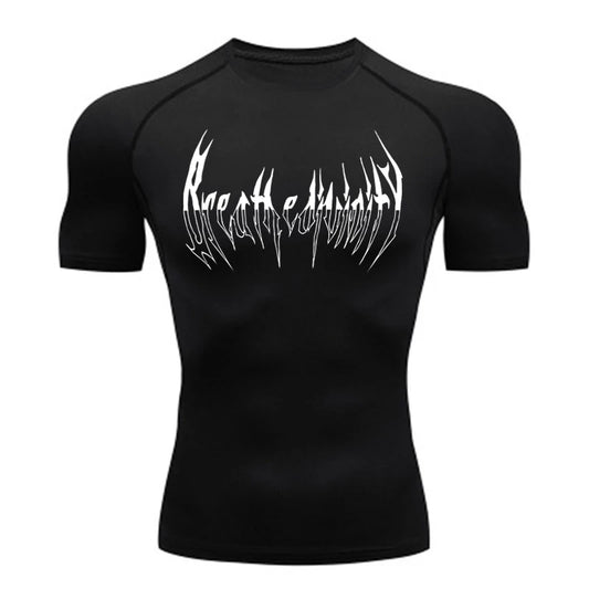 Short Sleeve Revena™ "Breathe Divinity" Pattern Elastic Compression Shirt