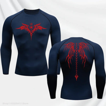 Long Sleeve Revena™ "Seraphim" Pattern Elastic Compression Shirt